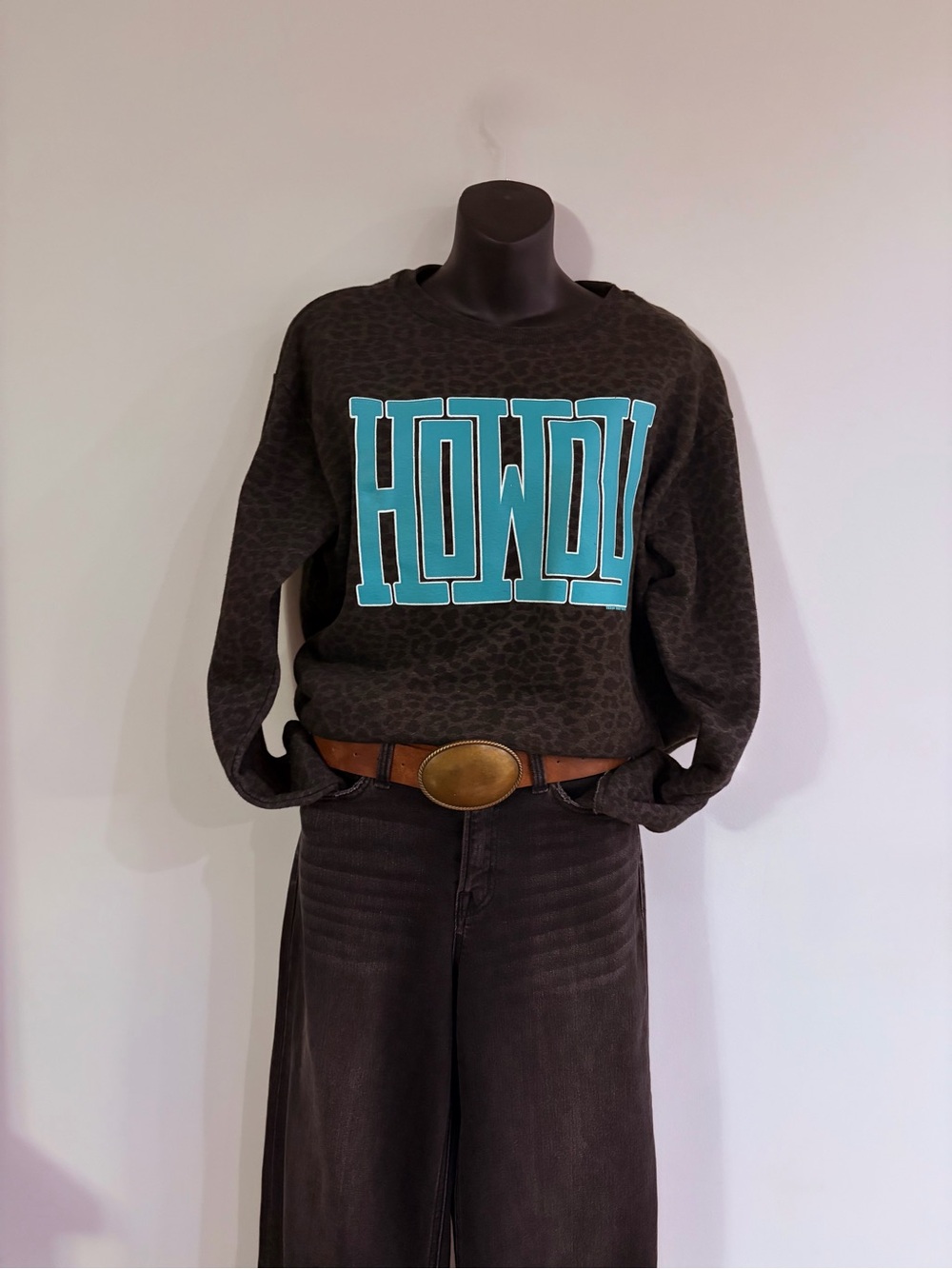 Women’s Howdy Graphic Crewneck Sweatshirt - Black with Turquoise Print NWT